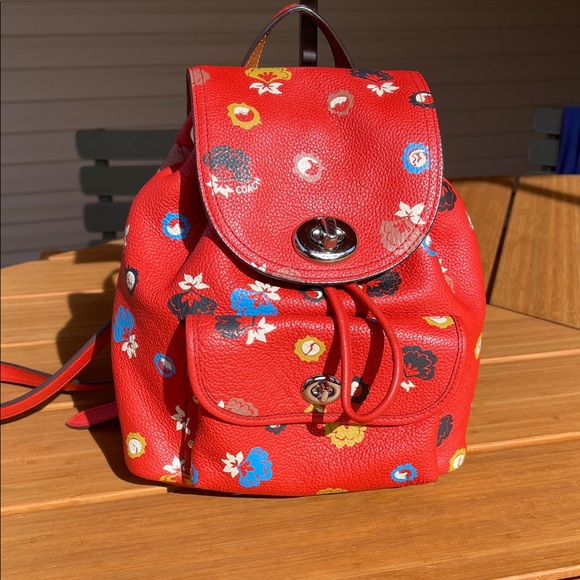 Coach Handbags - Coach Red Floral Backpack